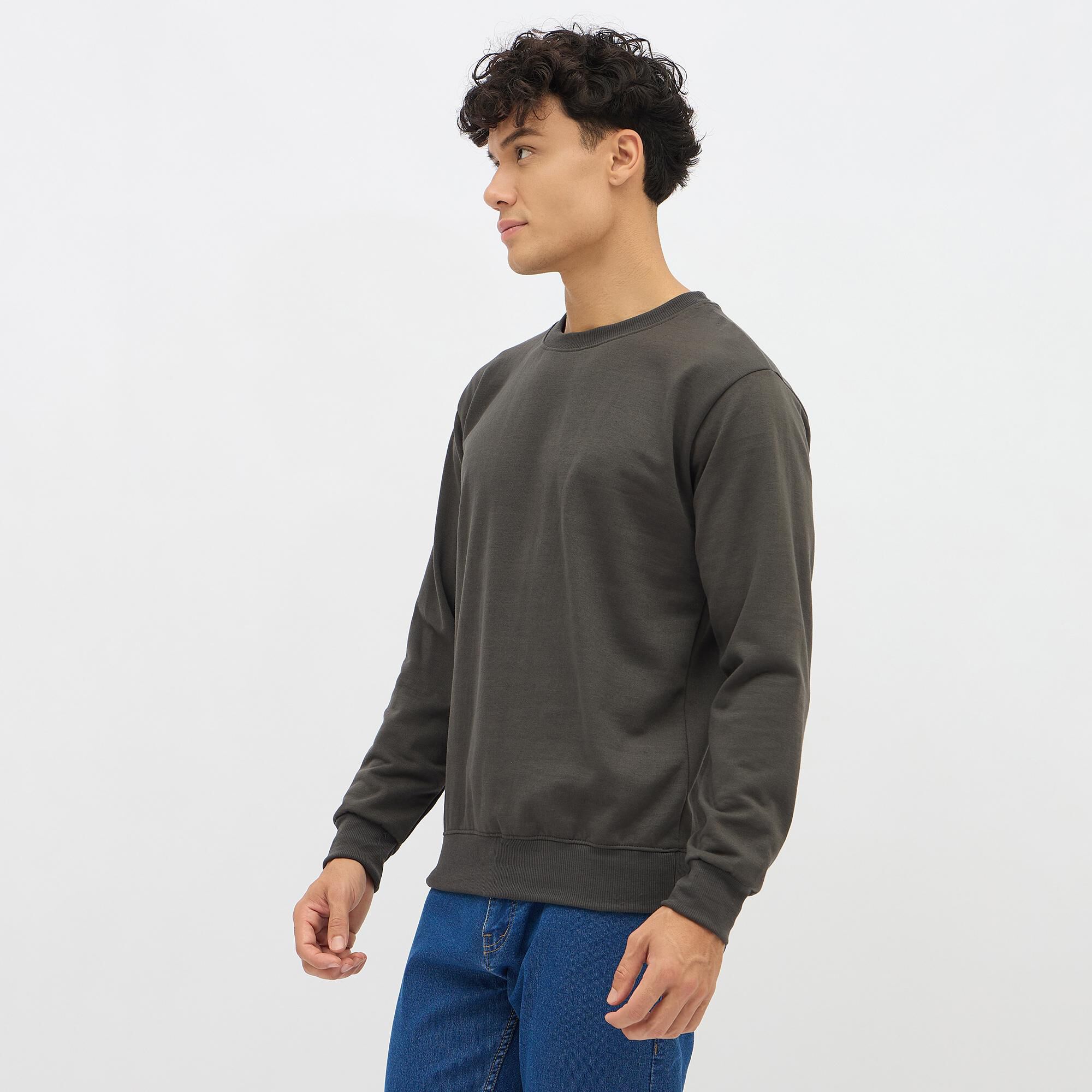 Brink Men's Dark Charcoal Grey Crew Neck Casual Sweatshirt
