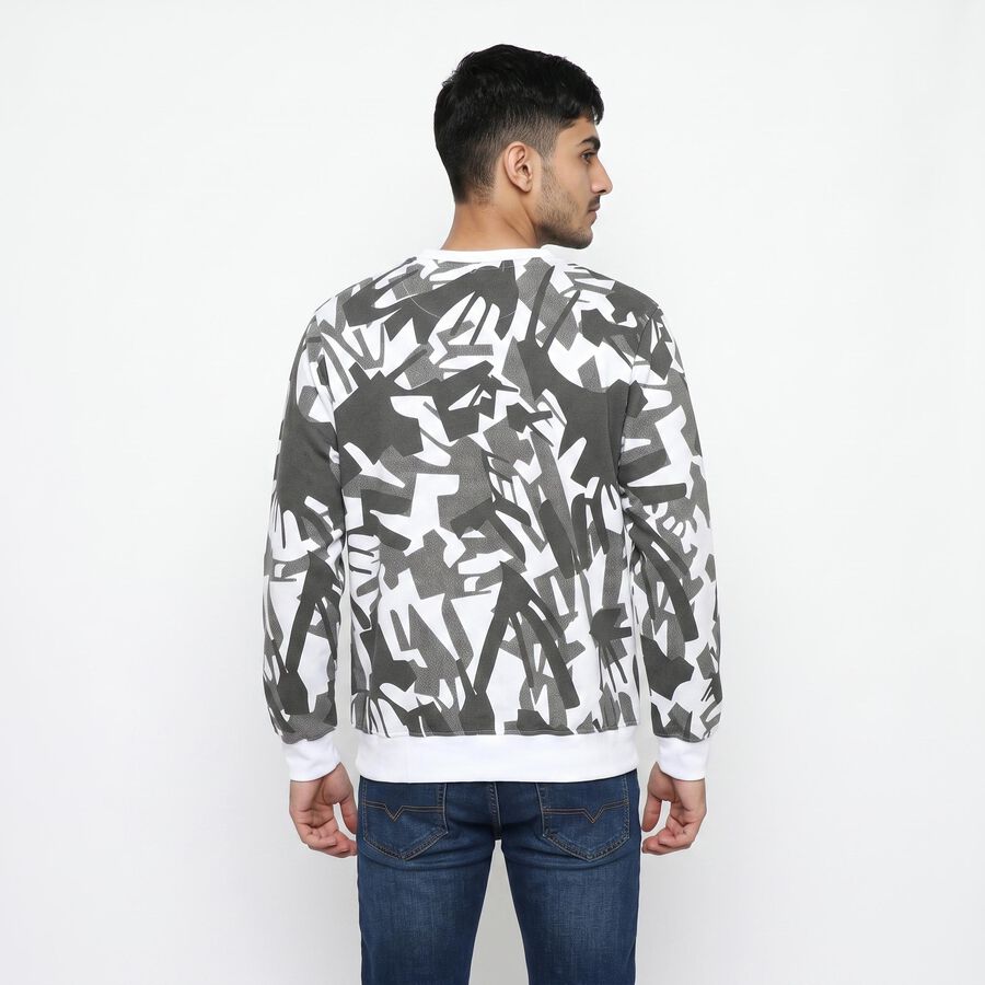 Men's Grey Crew Neck Printed Sweatshirt, Dark Grey, large