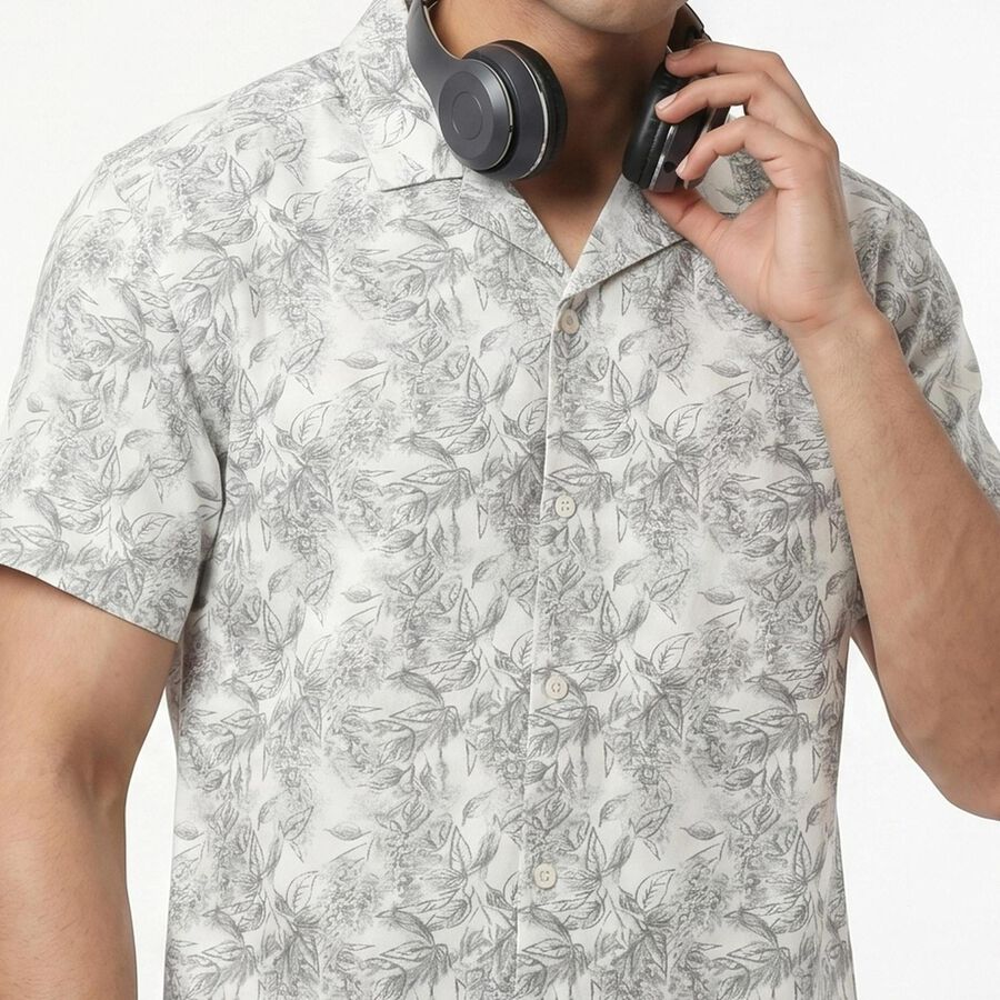 Men's Grey Camp Collar Casual Shirt, Light Grey, large