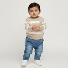 Infants Beige and White Crew Neck Striped Pullover, गहरा पीला, small image number null