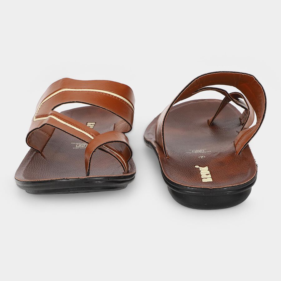 Men's Tan Toe-Loop Slip-On Sandals, टैन, large