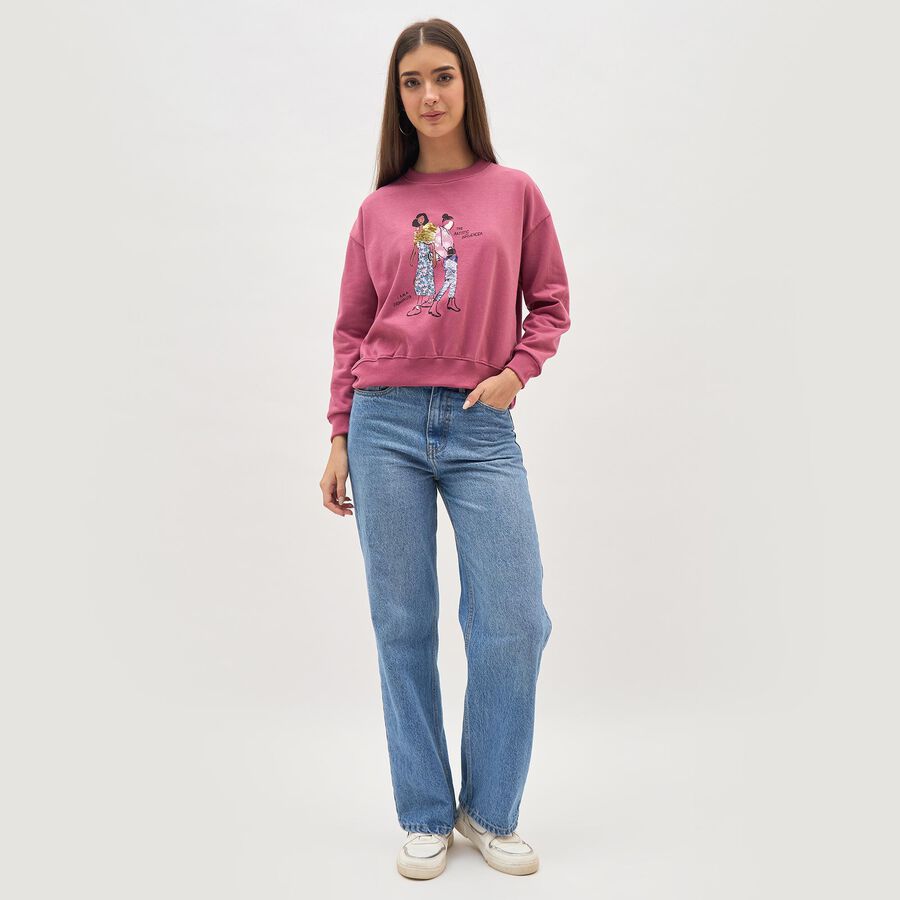 Women's Dusty Rose Pink Crew Neck Casual Sweatshirt, गुलाबी, large image number null