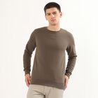 Men's Muted Olive Green Crew Neck Casual Sweatshirt, Khaki, small image number null