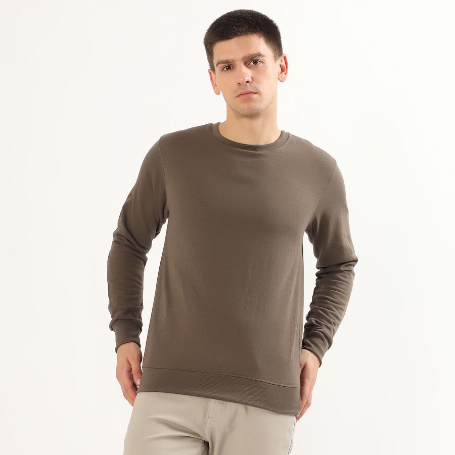 Men's Muted Olive Green Crew Neck Casual Sweatshirt, Khaki, large image number null