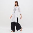 Women's White Round Neck Embroidered Kurta, ऑफ व्हाइट, small image number null