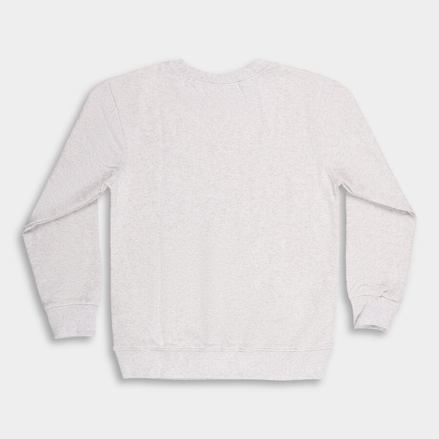Boys Light Grey Crew Neck Casual Sweatshirt, Ecru Melange, large image number null