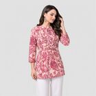 Women's Pink Band Collar Printed Kurti, हल्का गुलाबी, small