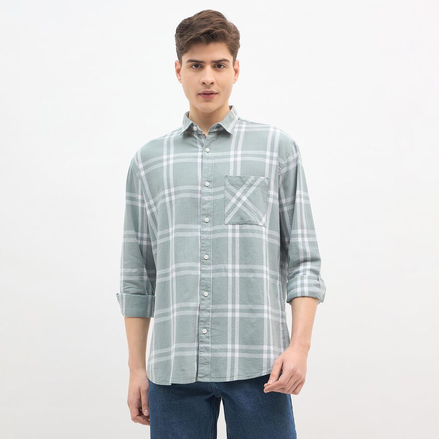 Men's Muted Olive Green Cotton Classic Collar Casual Shirt, ओलिव, large