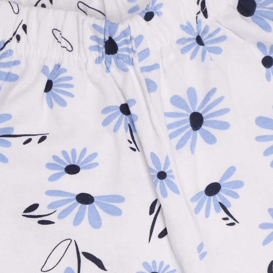 Girls' White Floral Printed Regular-Fit Cotton Blend Pyjama, White, large image number null