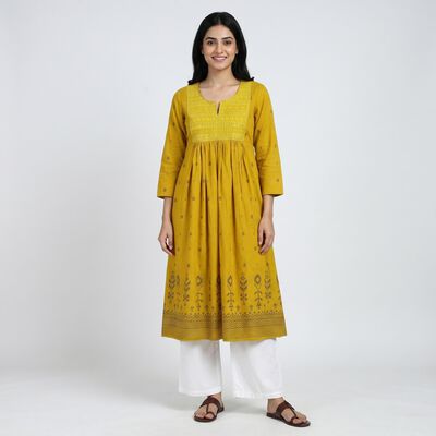 Women's Light Green Cotton Kurta