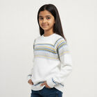 Girls' Rich Eggshell White Crew Neck Casual Pullover, White, small image number null