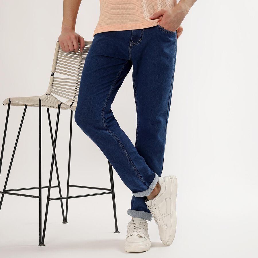 Men's Deep Blue Slim Fit Classic Jeans, Mid Blue, large image number null