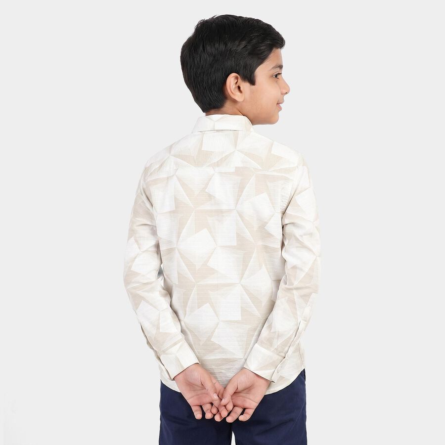 Boys Beige Cotton Geometric Casual Shirt, Beige, large