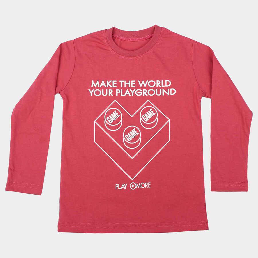 Boys Pink Crew Neck Regular Boys T-Shirt, Pink, large