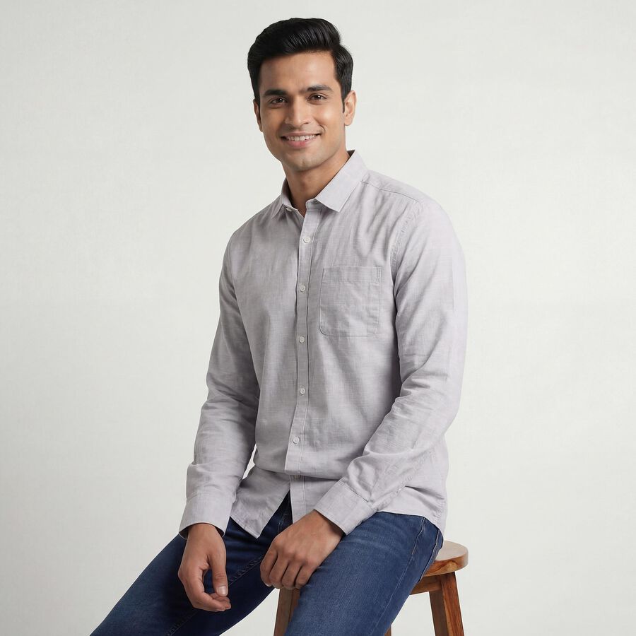 Men's Grey Regular Fit Casual Shirt, Light Grey, large