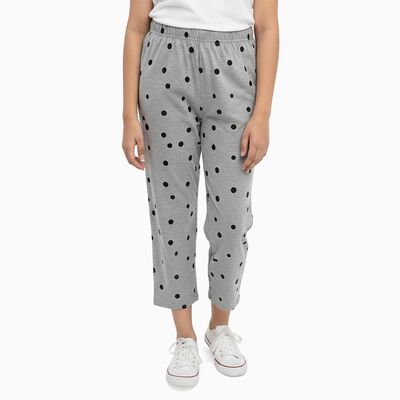 Girls' Light Grey Polka Dot Elastic Waist Capri