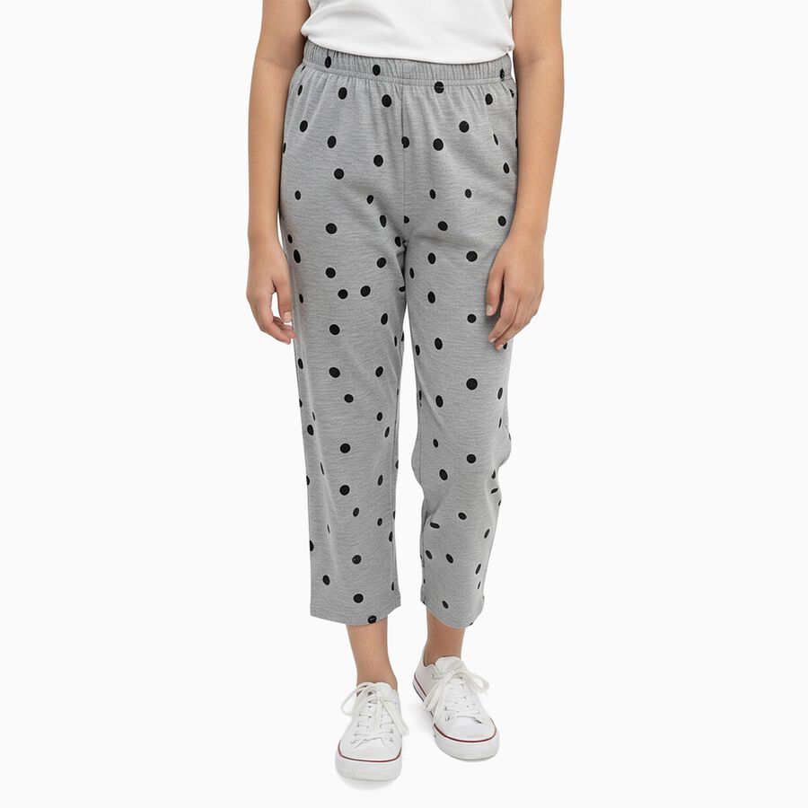 Girls' Light Grey Polka Dot Elastic Waist Capri, Melange Light Grey, large image number null