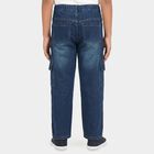 Boys' Navy Blue Relaxed Fit Cargo Style Jeans, गहरा नीला, small