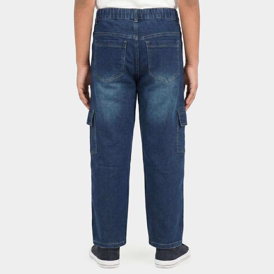 Boys' Navy Blue Relaxed Fit Cargo Style Jeans, गहरा नीला, large