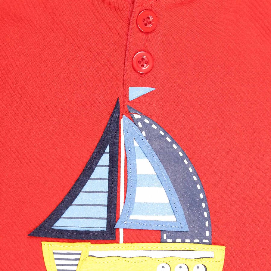 Infants Cotton Henley Baba Suit, Red, large image number null