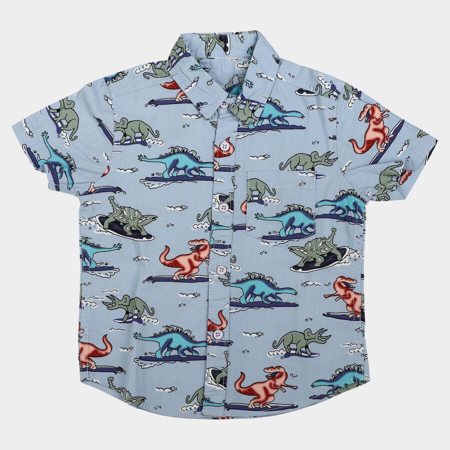 Boys' Light Blue Cotton Regular Fit Casual Shirt, हल्का नीला, large
