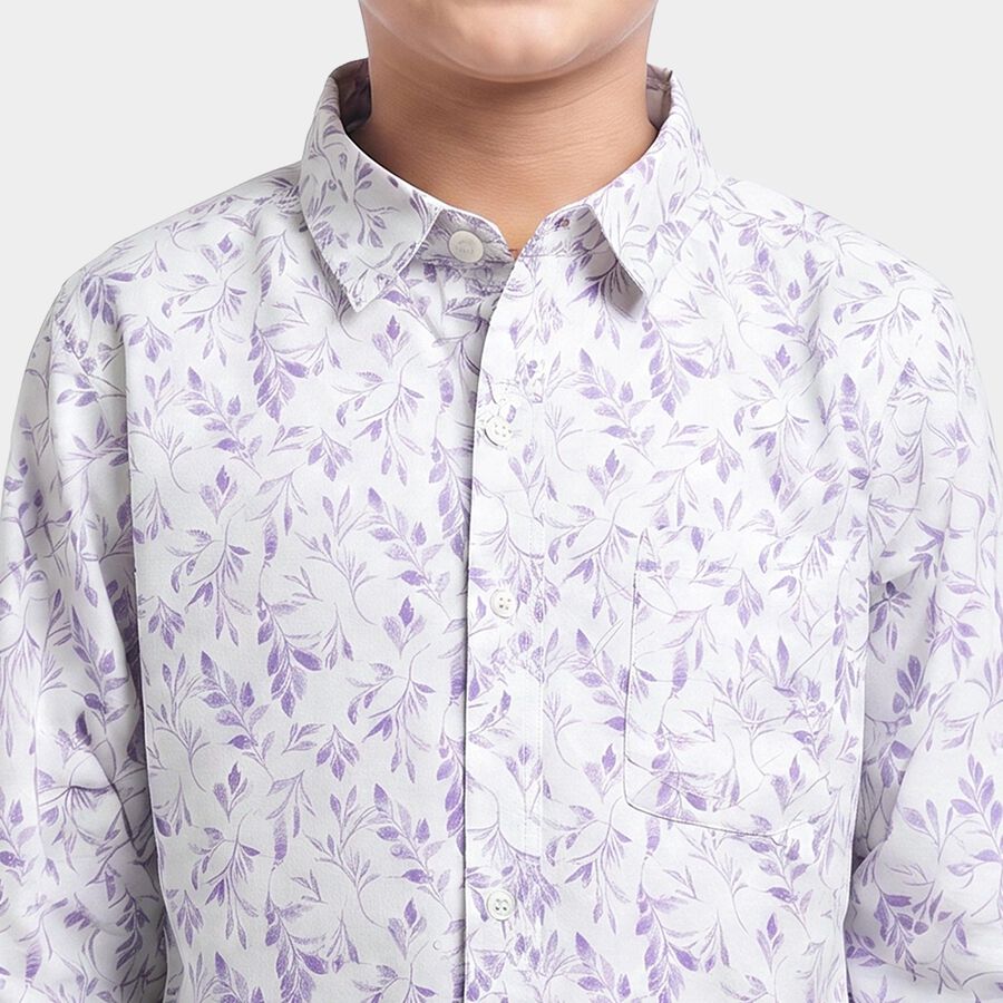 Boys White Cotton Spread Collar Casual Shirt, White, large