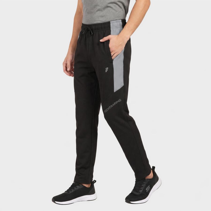 Men's Black Slim Fit Panelled Track Pants, Black, large