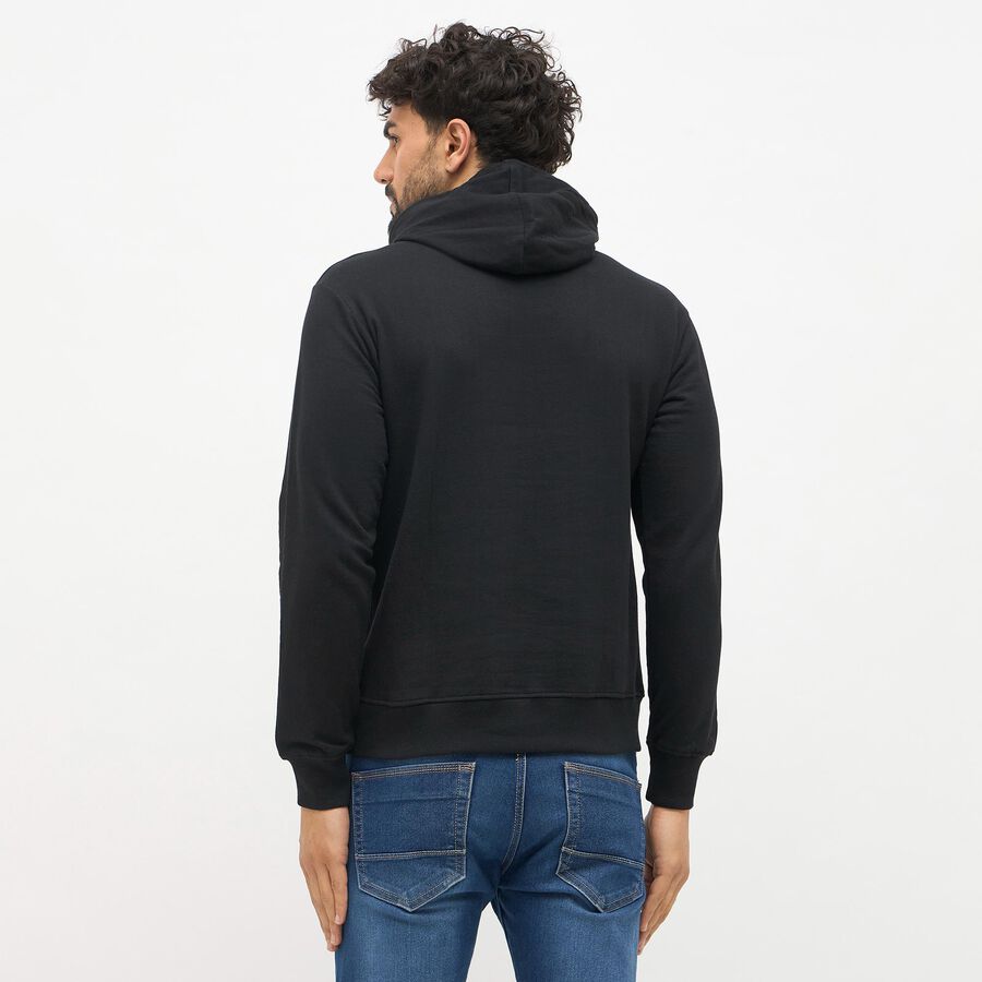 Men's Jet Black Hooded Neck Casual Sweatshirt, काला, large image number null