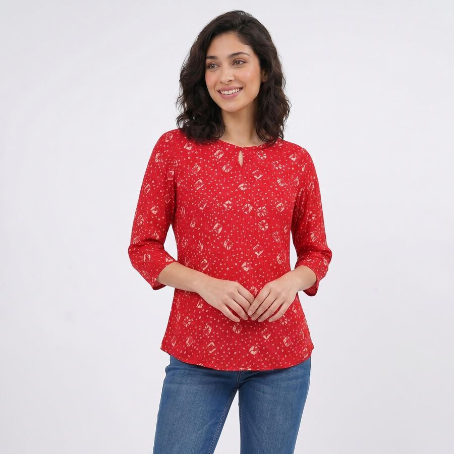 Women's Fuchsia Round Neck Printed Straight Kurti, Fuchsia, large