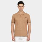 Men Brown Cotton Polo Neck Printed T-Shirt, भूरा, small