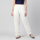 Women's Off White Regular Fit Lace Hem Palazzos, Off White, small