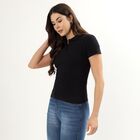 Women's Deep Jet Black Cotton Blend Polo Collar Preppy Polo T-Shirt, काला, small