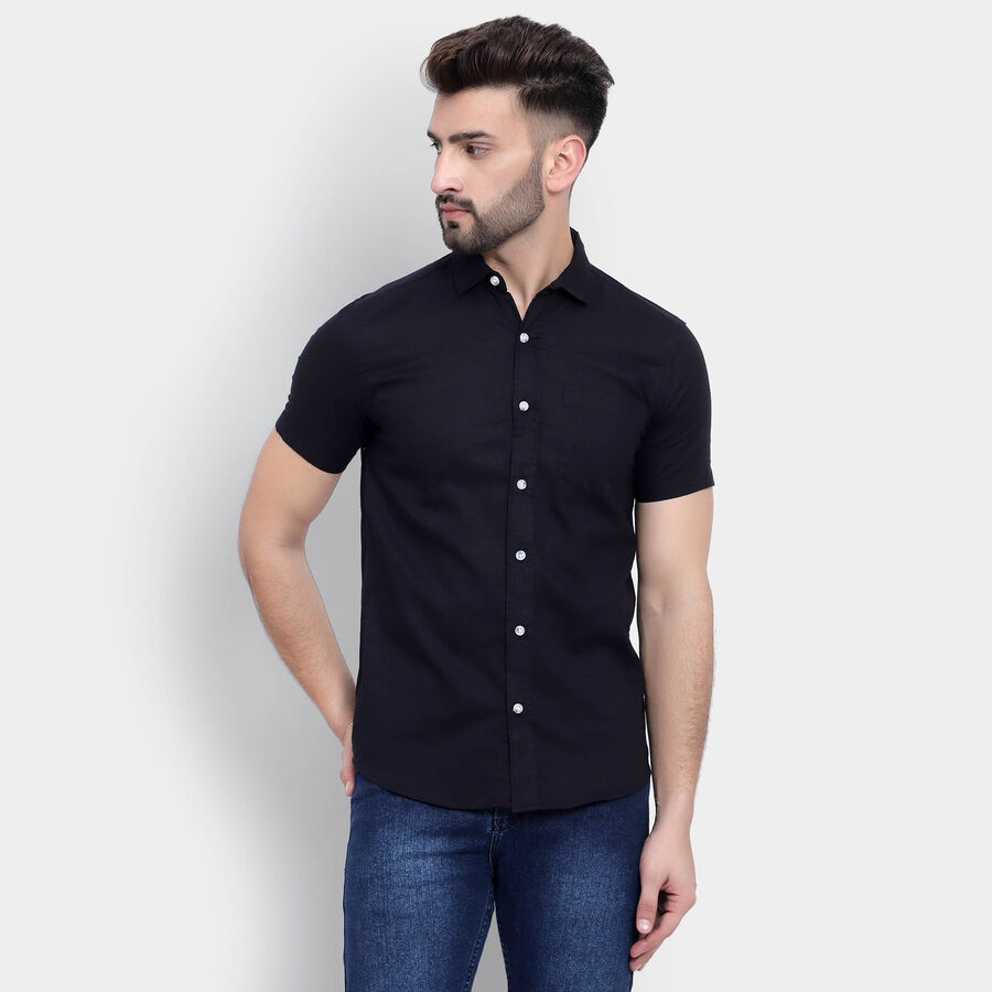 Cotton Solid Casual Shirt, Navy Blue, large image number null