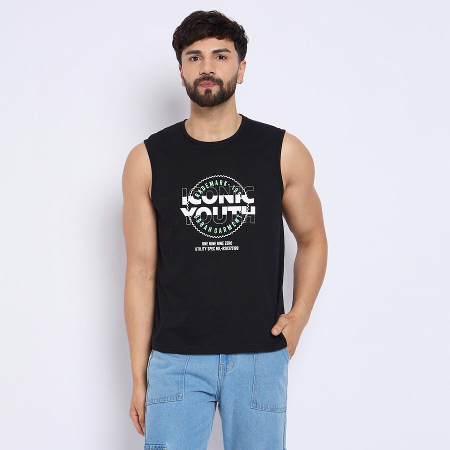 Men's 100% Cotton Round Neck Half Sleeves T-Shirt , Black, large