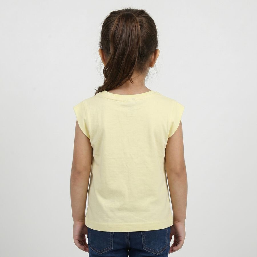 Girls Yellow Cotton Round Neck Regular T-Shirt, पीला, large