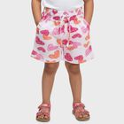 Girls' White Heart Print Elastic Waist Shorts, सफ़ेद, small
