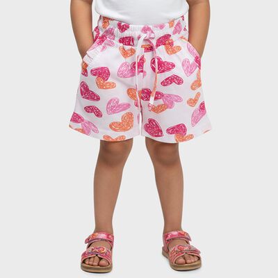 Girls' White Heart Print Elastic Waist Shorts