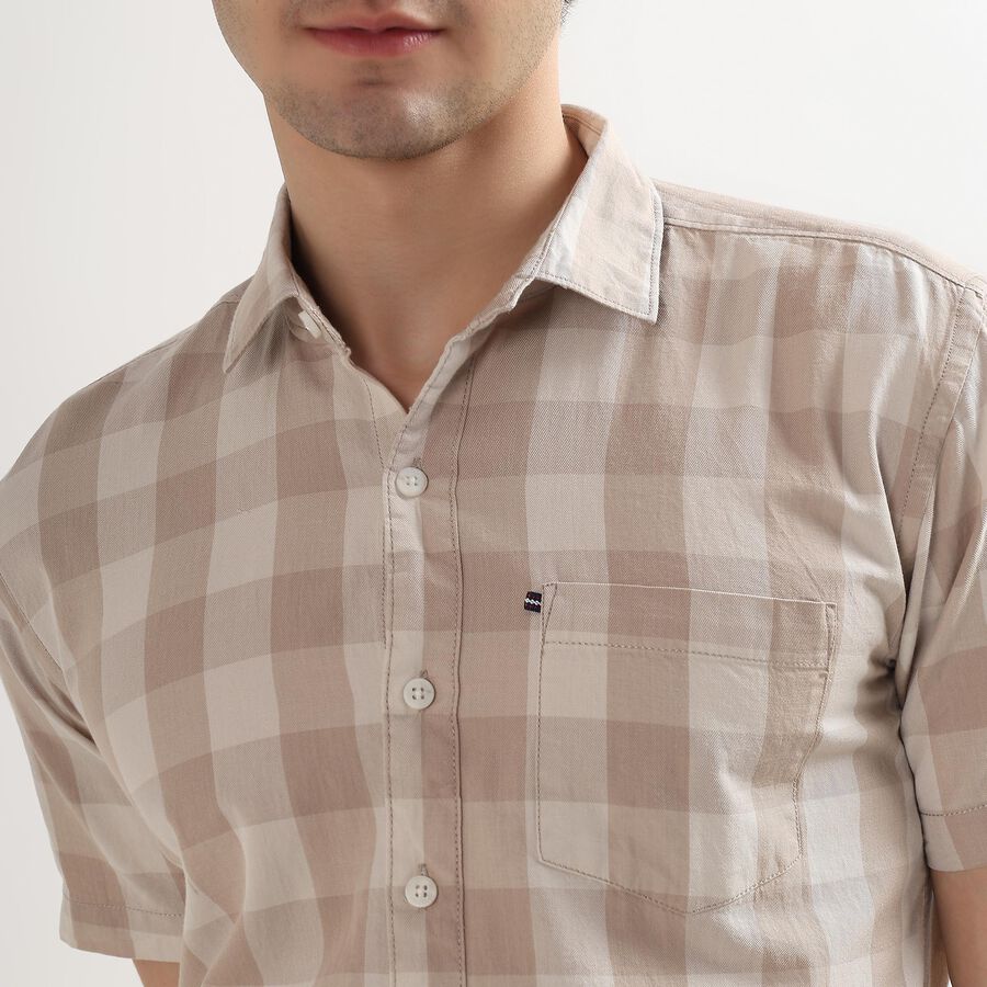 Men's 100% Cotton Regular Collar Casual Shirt, Beige, large image number null