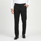 Men's Black Slim Fit Flat-Front Formal Trousers, Black, small