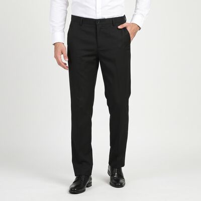 Men's Black Slim Fit Flat-Front Formal Trousers
