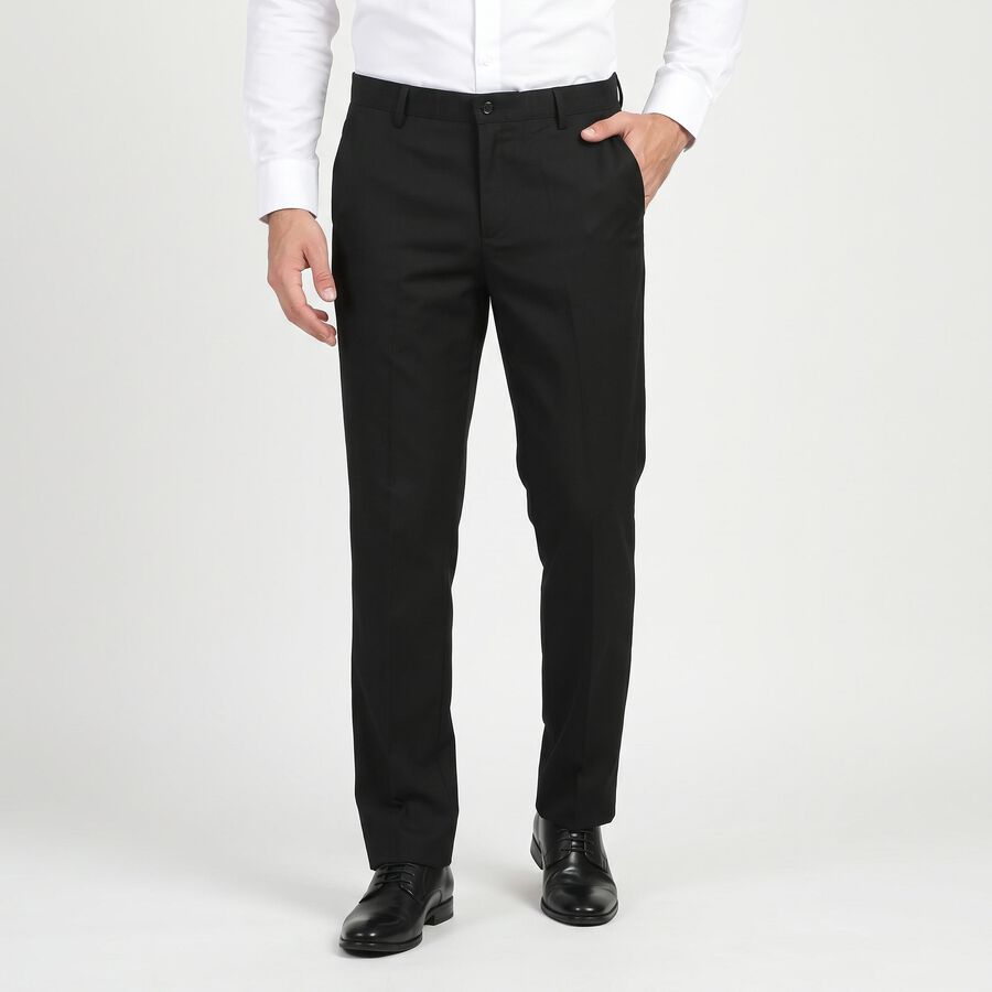 Men's Black Slim Fit Flat-Front Formal Trousers, Black, large