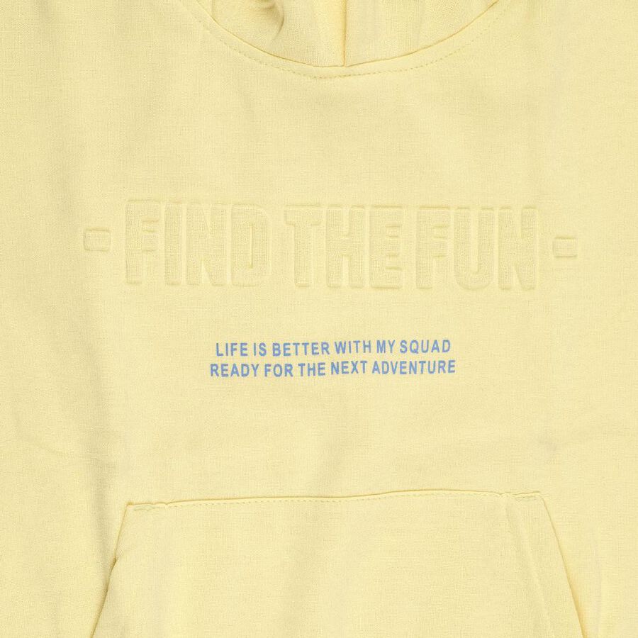 Boys Bright Lemon Yellow Hooded Neck Casual Sweatshirt, पीला, large image number null
