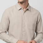 Men's Beige 100% Cotton Long Sleeve Collar Casual Shirt, Beige, small