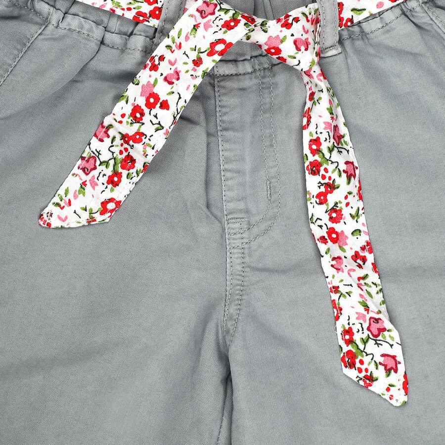 Girls Grey Regular Fit Solid Capri Pants, हल्का ग्रे, large