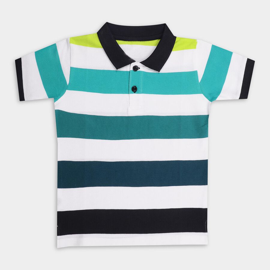 Boys' 100% Cotton Collar Half Sleeves T-Shirt, White, large image number null