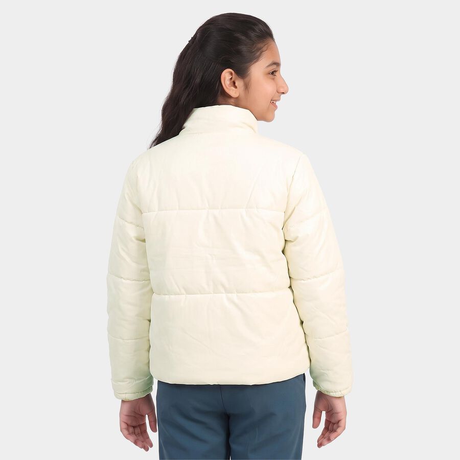 Girls' Beige Stand Collar Puffer Jacket, गहरा पीला, large