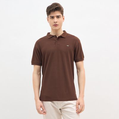 Men's Rich Brown Cotton Polo Collar Casual T-Shirt