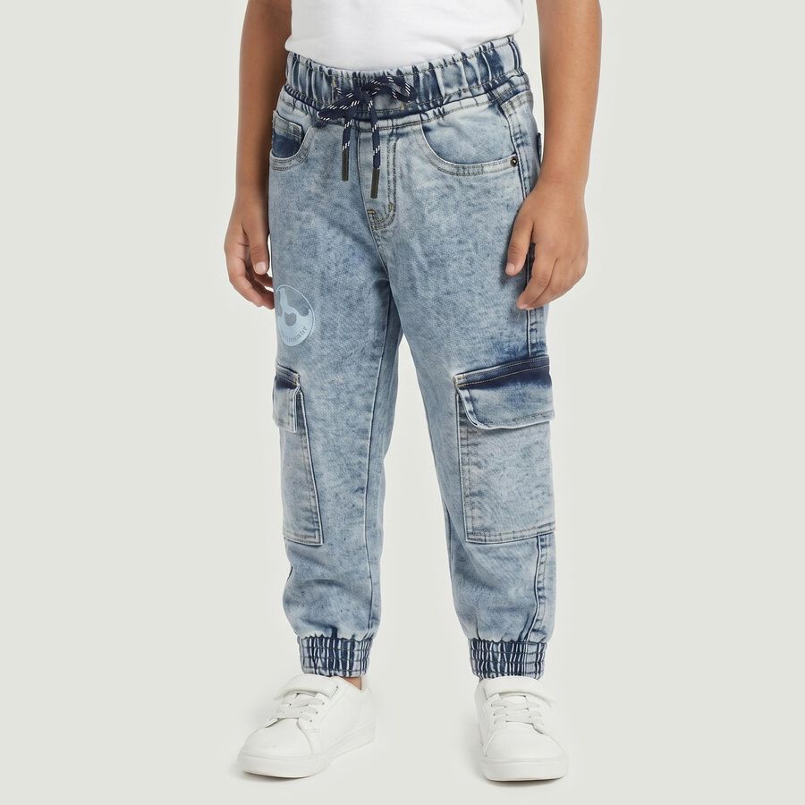 Boys' Light Blue Jogger Fit Cargo Pocket Jeans, हल्का नीला, large