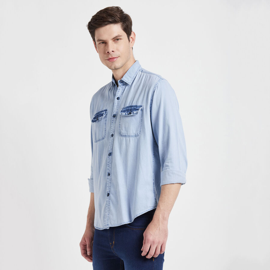 Cotton Solid Casual Shirt, Light Blue, large image number null