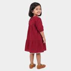 Girls' Maroon Tiered Embroidered Yoke Frock, वाइन, small